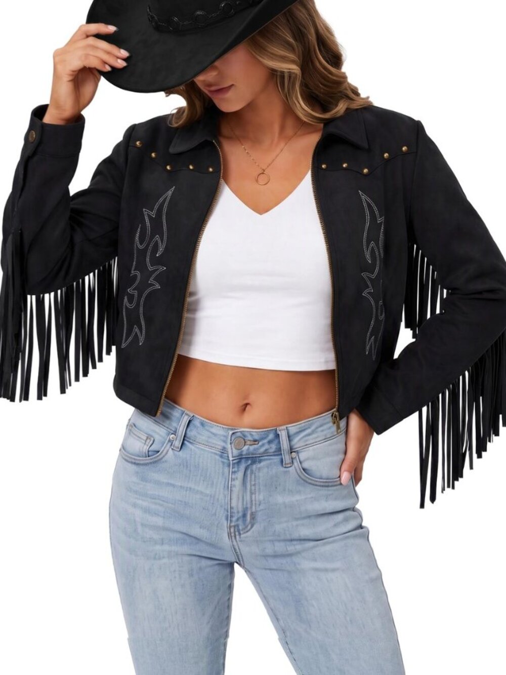 Faux Suede Leather Jacket Fringe Jackets Women Western Cowgirl Top